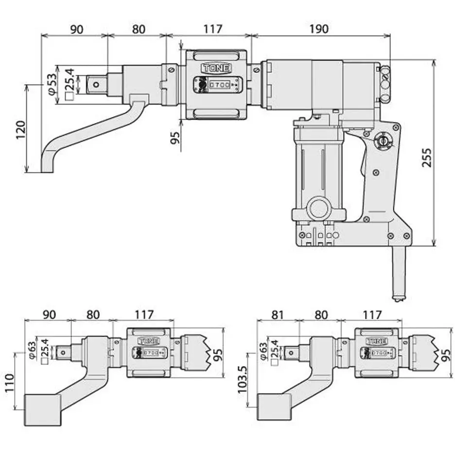 TONE Electric Tire Wrench And Digital Torque Set 1403 W 700 Nm Torque 19 (min⁻¹ [rpm]) Speed, ETW71LD