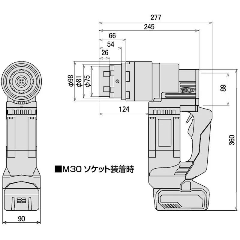 TONE M30 Cordless Shear Wrench 4 (min⁻¹ [rpm]) Speed Torcia Tip Pistol Type for M24, M27, M30, CSV300