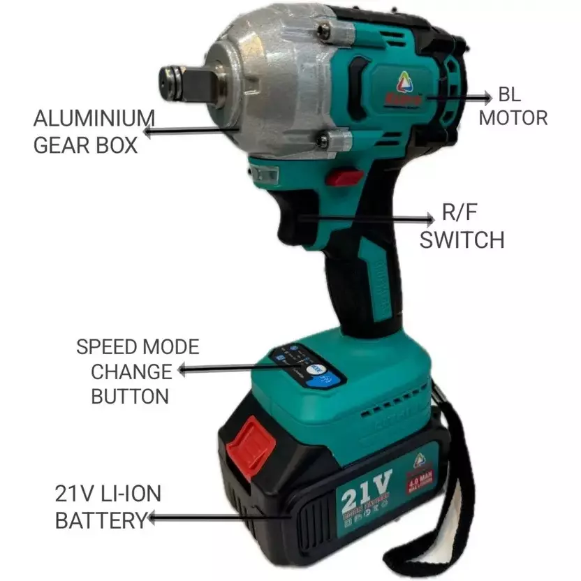 KEDYO Brushless Impact Wrench 12.7 mm Shank Diameter 550 nm 500 W Lithium Battery 21 V 4000 Mah x 2 Pc With Charger, K-550N
