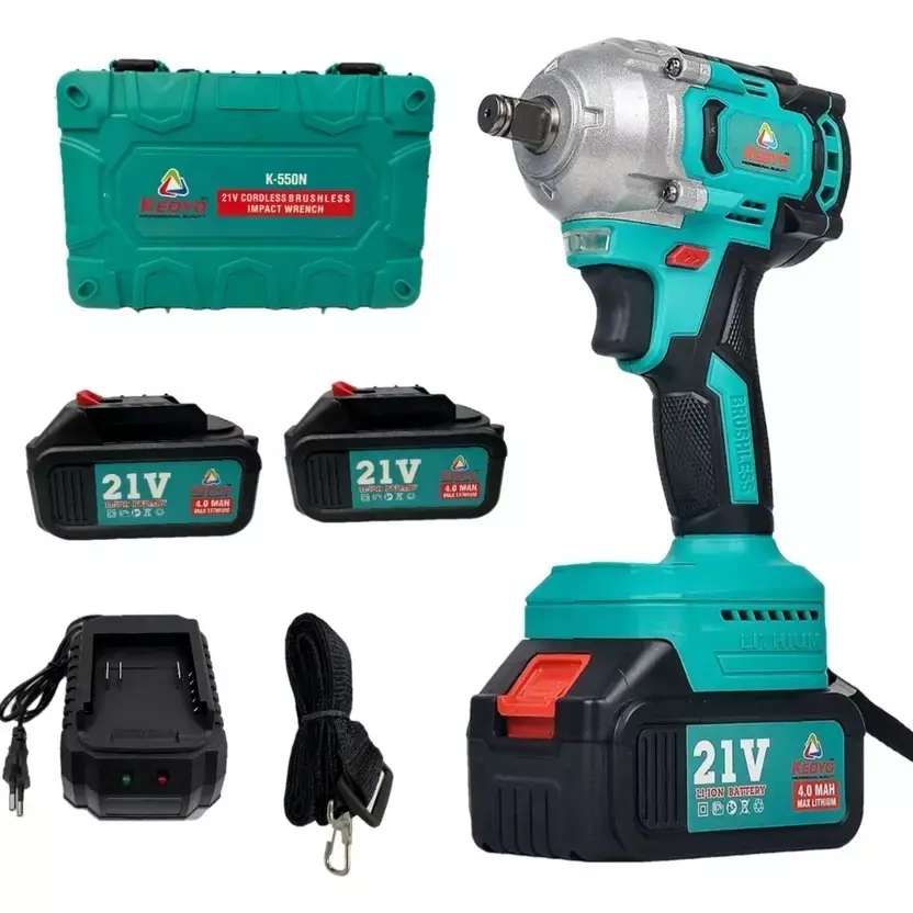KEDYO Brushless Impact Wrench 12.7 mm Shank Diameter 550 nm 500 W Lithium Battery 21 V 4000 Mah x 2 Pc With Charger, K-550N