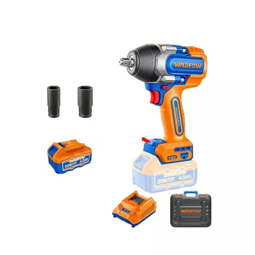 Wadfow Impact Wrench With Battery Charger & Socket Kit 3-Mode Setting 20 V Square Drive Type 1/2 Inch (12.5 mm) 780 N.m Torque, WCD1B78