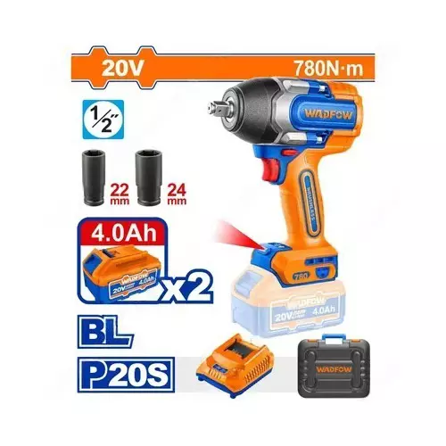 wadfow-impact-wrench-with-battery-charger-socket-kit-3-mode-setting-20-v-square-drive-type-12-inch-125-mm-780-nm-torque-wcd1b78