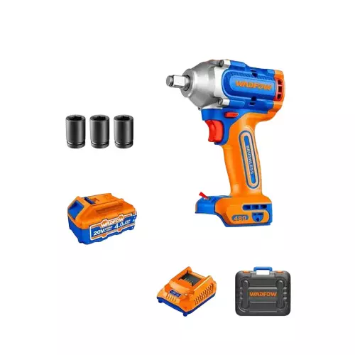 Wadfow Impact Wrench With Battery Charger & Socket Kit 3-Mode Setting 20 V Square Drive Type 1/2 Inch (12.5 mm) 480 N.m Torque, WCD1B483