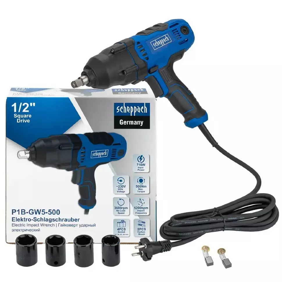 Scheppach Corded Impact Wrench 500 Nm 710 W, Sch-P1B-GW5-500