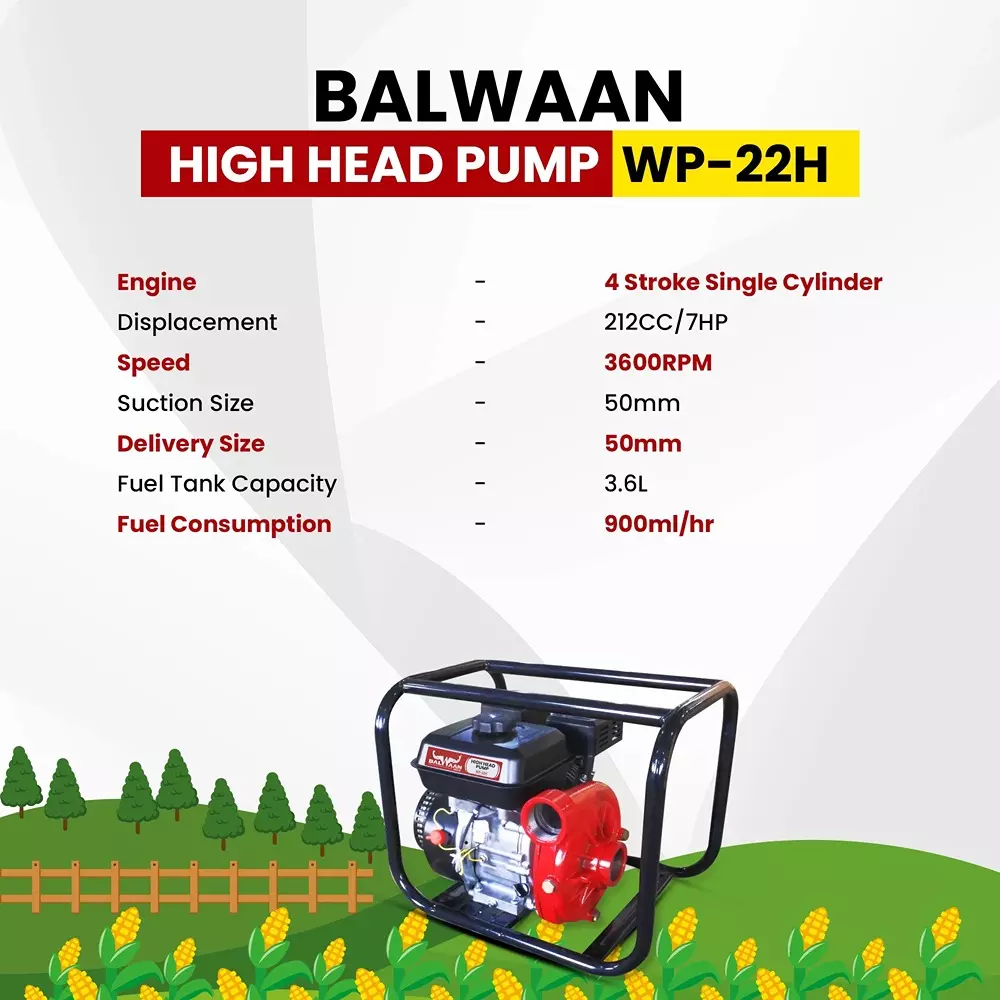 Balwaan Water Pump 7 HP 4 Stroke 212 CC Petrol 3600 RPM, WP-22H