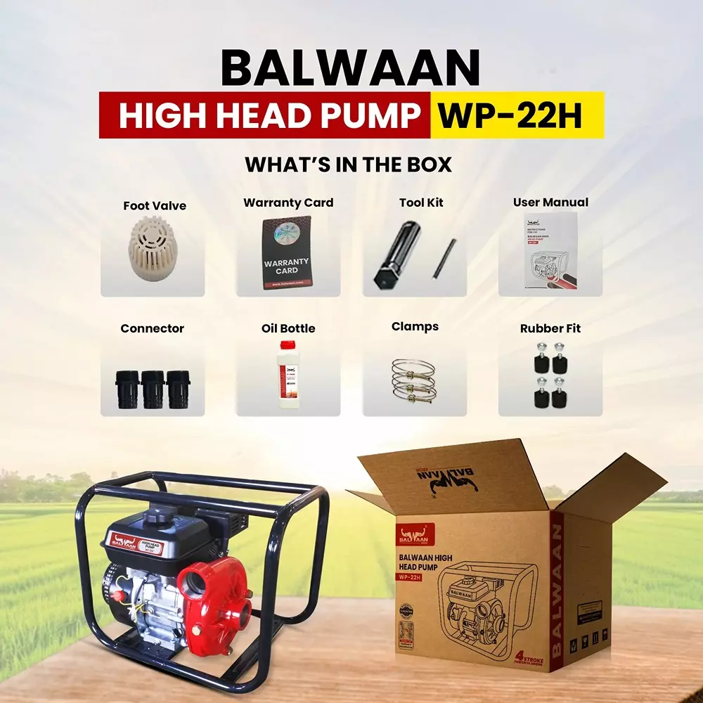 Balwaan Water Pump 7 HP 4 Stroke 212 CC Petrol 3600 RPM, WP-22H