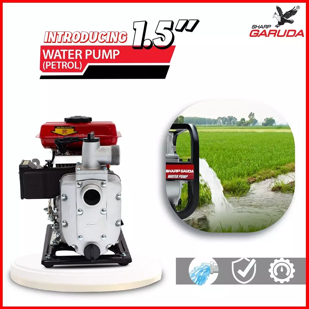 sharp-garuda-portable-water-pump-98cc-25-hp-4-stroke-petrol-engine-15-inch-40-mm-inletoutlet-for-irrigation-agriculture-construction-use