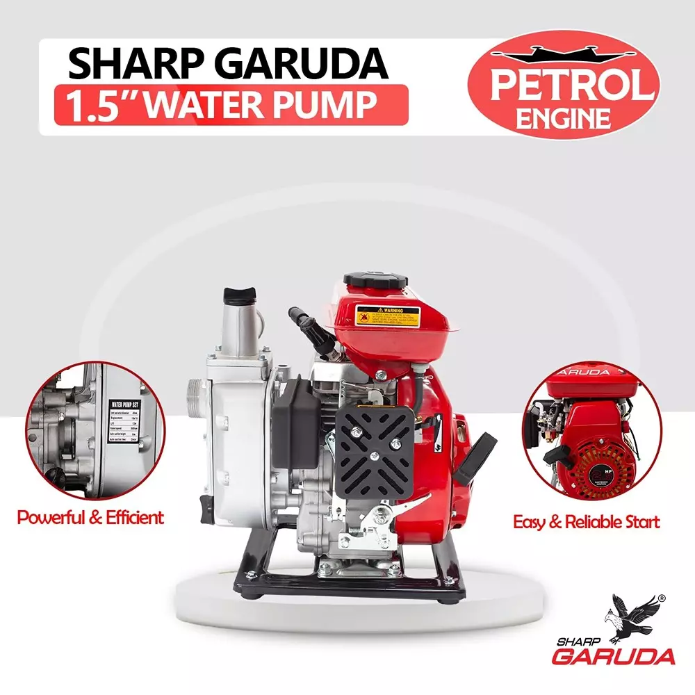 sharp-garuda-portable-water-pump-98cc-25-hp-4-stroke-petrol-engine-15-inch-40-mm-inletoutlet-for-irrigation-agriculture-construction-use