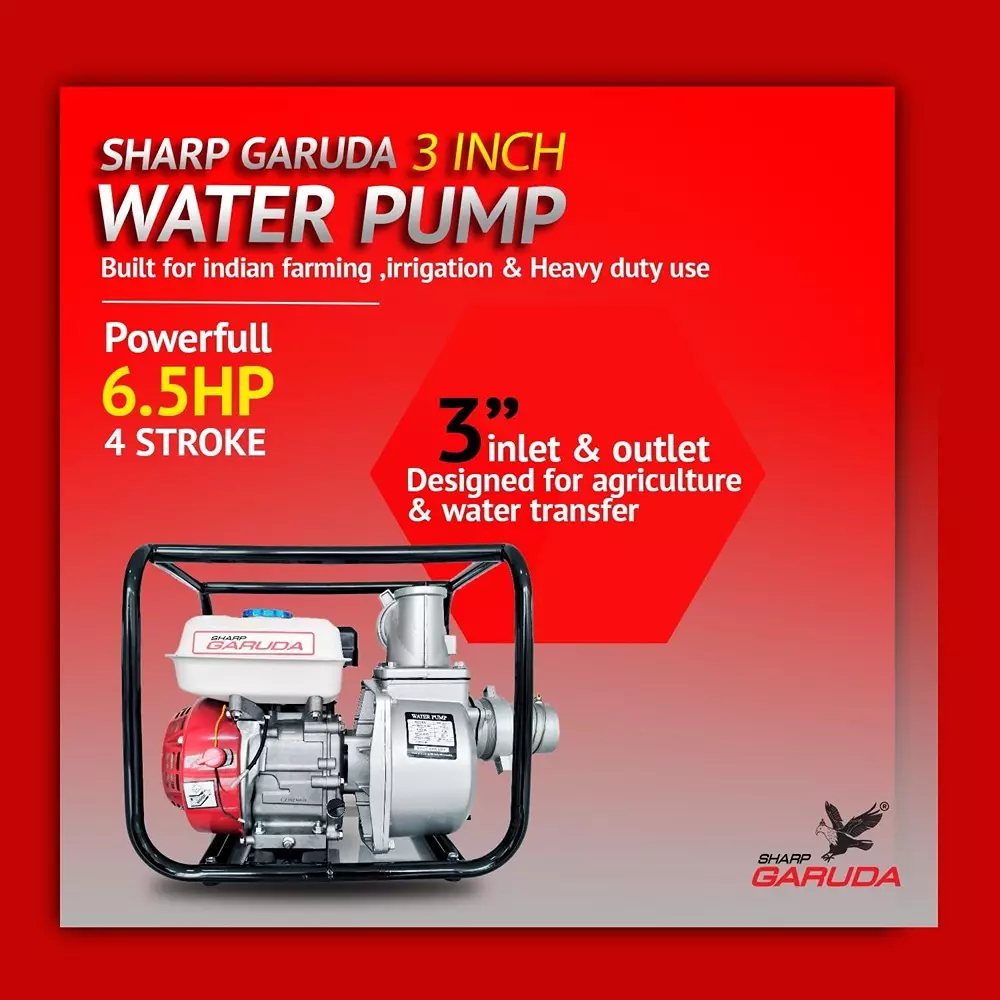 sharp-garuda-water-pump-196cc-4-stroke-65-hp-petrol-engine-3-inch-762-mm-inletoutlet-for-irrigation-agriculture-construction-use