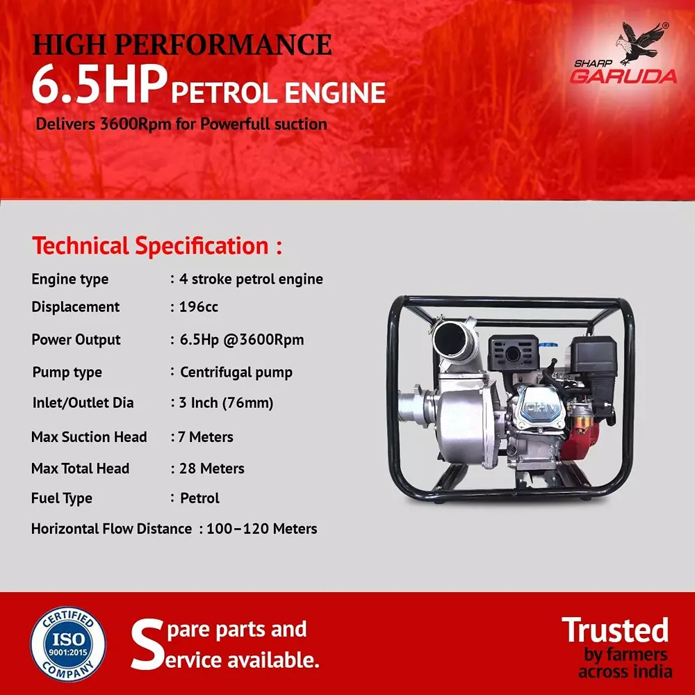 sharp-garuda-water-pump-196cc-4-stroke-65-hp-petrol-engine-3-inch-762-mm-inletoutlet-for-irrigation-agriculture-construction-use
