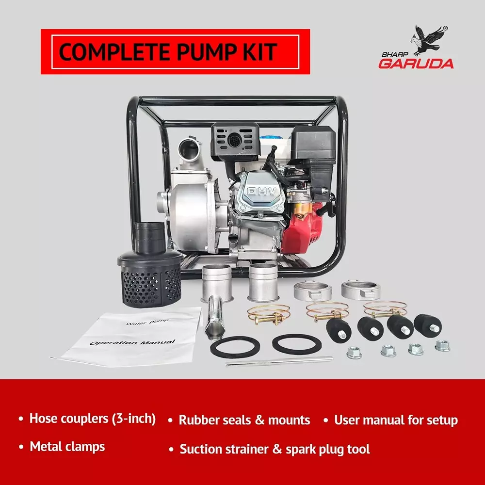 sharp-garuda-water-pump-196cc-4-stroke-65-hp-petrol-engine-3-inch-762-mm-inletoutlet-for-irrigation-agriculture-construction-use