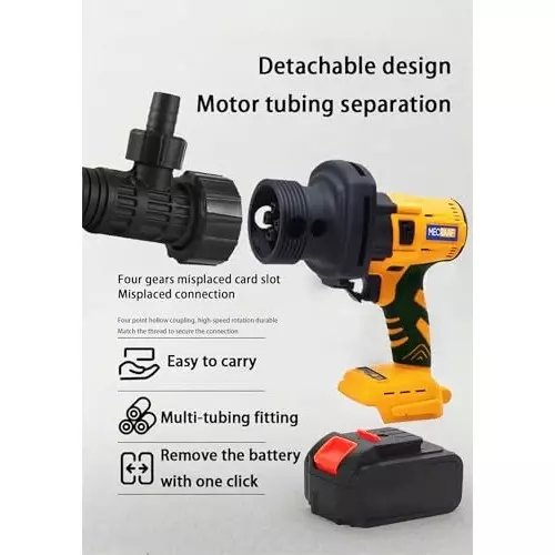 MECRAAF Cordless Portable Oil Pump with Battery & Charger Kit Brushless Motor 21 V 8000–10000 RPM Speed Yellow & Black, YBARREL