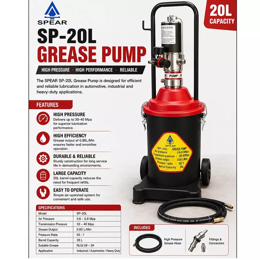 spear-bucket-grease-pump-20-l-capacity-085-lmin-grease-output-501-pressure-ratio-suitable-for-nlgi-0-2-grease-sp-20l