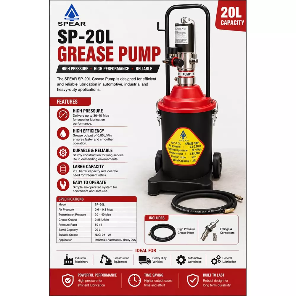 spear-bucket-grease-pump-20-l-capacity-085-lmin-grease-output-501-pressure-ratio-suitable-for-nlgi-0-2-grease-sp-20l