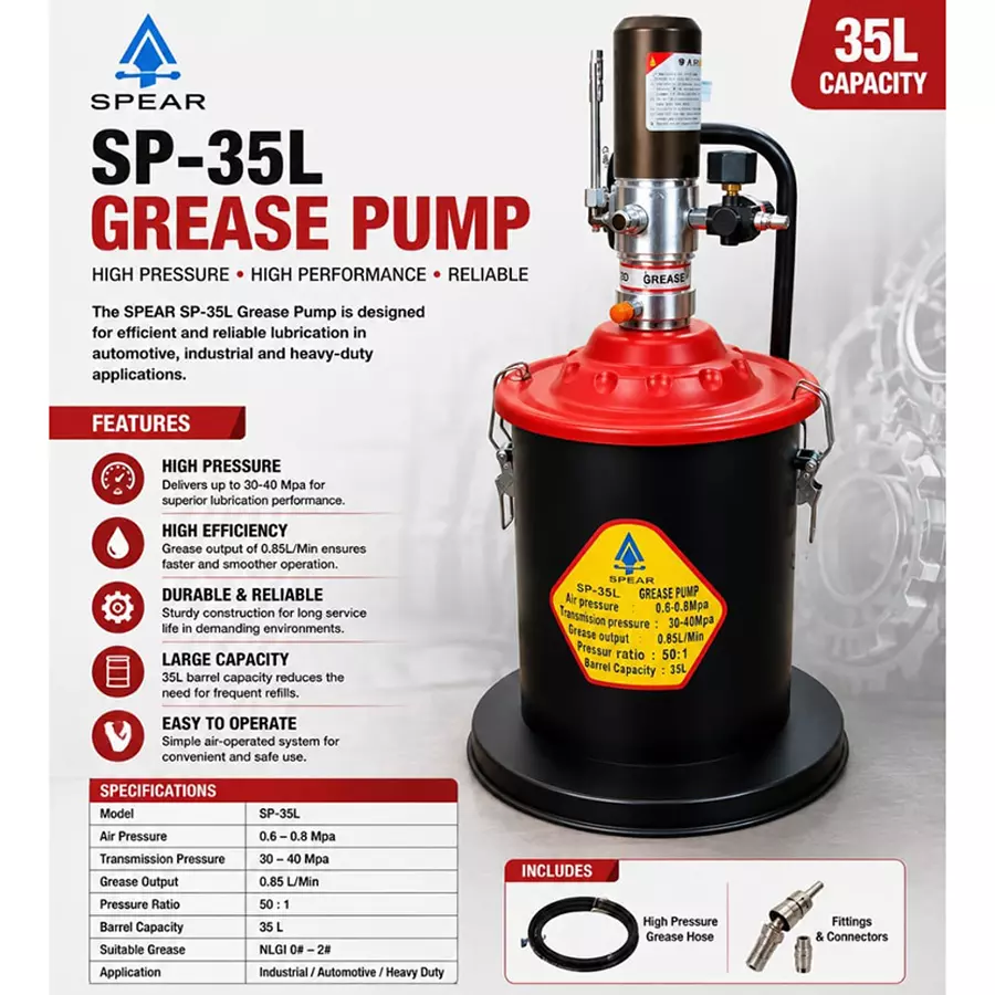 spear-bucket-grease-pump-35-l-capacity-085-lmin-grease-output-501-pressure-ratio-suitable-for-nlgi-0-2-grease-sp-35l