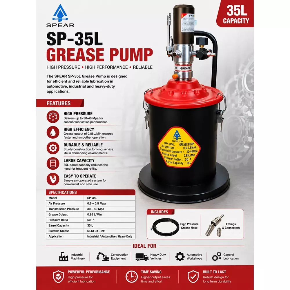 spear-bucket-grease-pump-35-l-capacity-085-lmin-grease-output-501-pressure-ratio-suitable-for-nlgi-0-2-grease-sp-35l