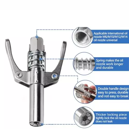 MECRAAF Grease Gun Coupler Dual Handle 10000 PSIPressure 3 mm (1/8 inch) NPT Thread 30 cm Hose Length, HT-GGC