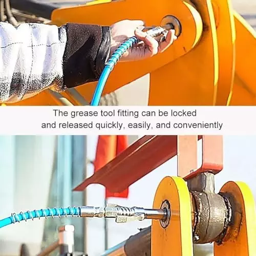 MECRAAF Grease Gun Coupler Dual Handle 10000 PSIPressure 3 mm (1/8 inch) NPT Thread 30 cm Hose Length, HT-GGC