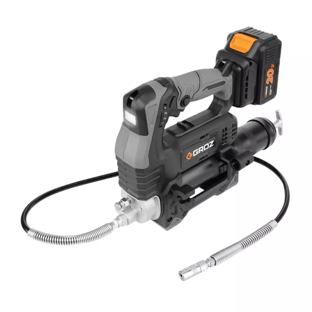 Groz Grease Gun with Battery and Adaptor 20 V Up to 10,000 PSI Pressure for Dewalt, Milwaukee and Metabo, BGG/20/DMM