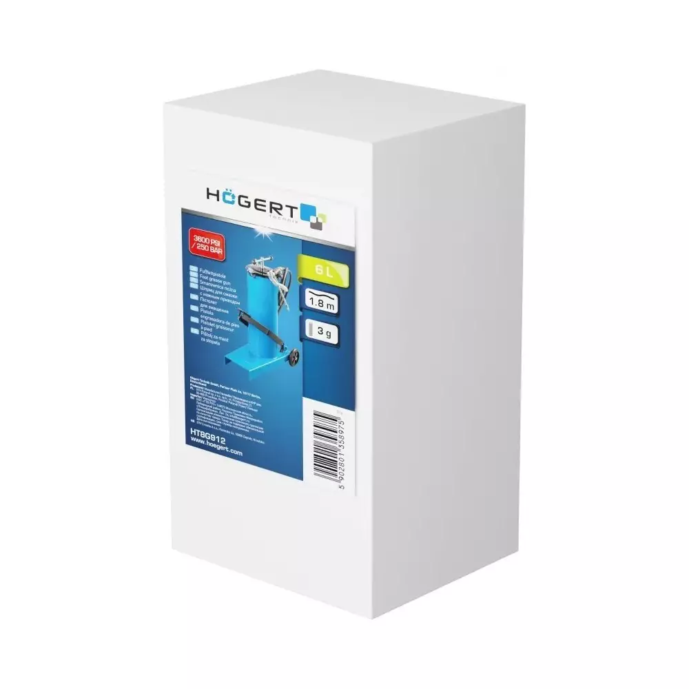 Hogert Technik Grease Pump Foot Operated 6 L Capacity and 3600 PSI Maximum Pressure, HT8G912