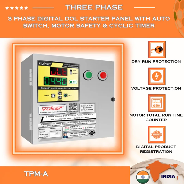 vukar-three-phase-5-hp-digital-dol-starter-panel-with-auto-switch-timer-motor-safety-tpm-a