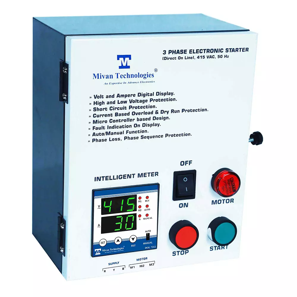 Mivan Technologies 3 Phase Heavy Duty Dol Motor Starter With Hv/Lv, Ol, Dry Run Protection, Auto Switch, Spp & Timer For Up To 20 HP, EDOL 40