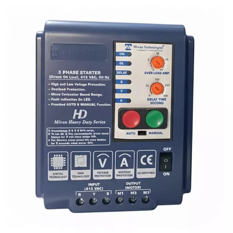 Mivan Technologies 3 Phase Dol Electronic Starter With Hv Lv Ol Dry Protections And Spp For Up To 10 HP, STS A OL