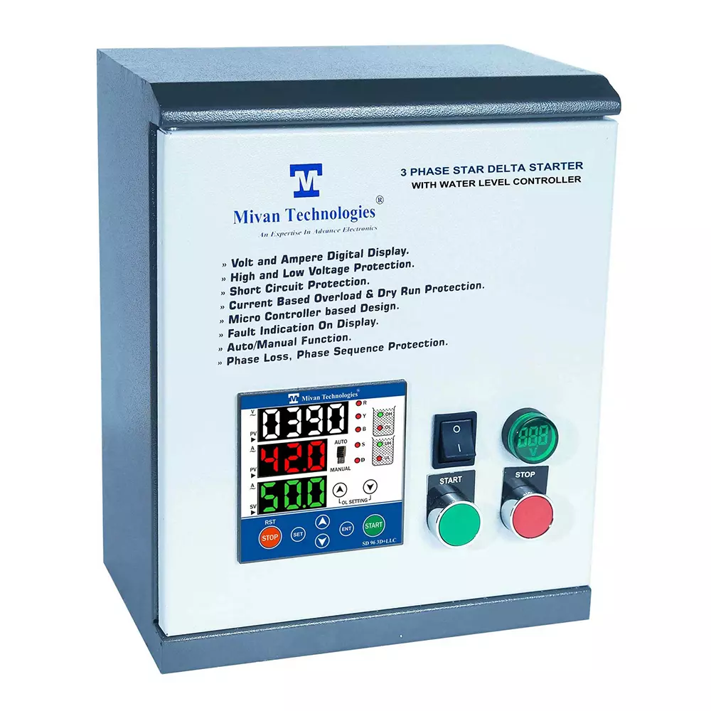 Mivan Technologies 3 Phase Heavy Duty Water Level Controller With 3-Display & Star-Delta Motor Starter, Hv/Lv/Ol/Dry Protection, Auto Switch & Timer For 30 HP, SD504040 AG 20