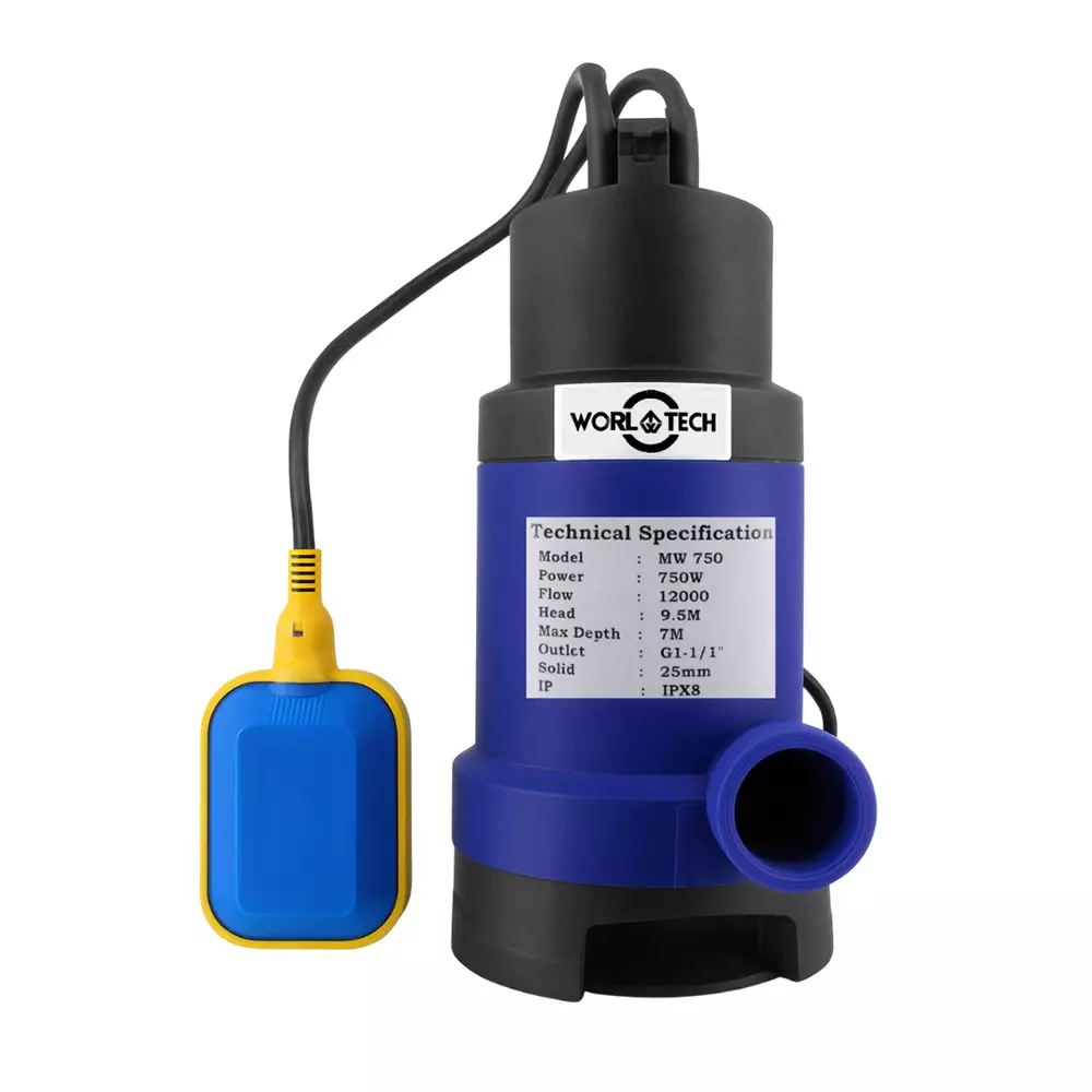 Worldtech Sewage Pump 750 W 12000 LPH 9 m Head Size, MW-750