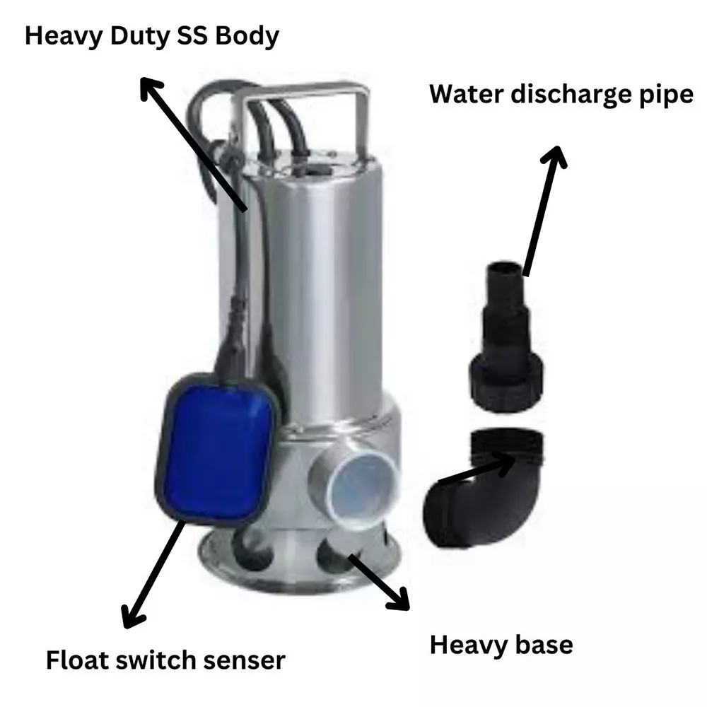 Alfa Heavy Duty Dewatering Sewage Submersible Pump 1 HP Single Phase Copper Winding with Float Switch, TI-HD-21187