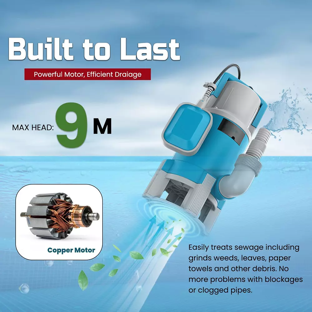 Fulcrum Plus Pure Copper Submersible Sewage Pump with Float Switch Single Phase 1.5 HP, FPS1100