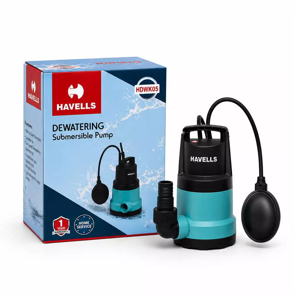 Havells MP10 Submersible Dewatering Pump 0.5 HP Single Phase 8.5m (Max.) Head Range 155 LPM Flow Rate, HDWK05