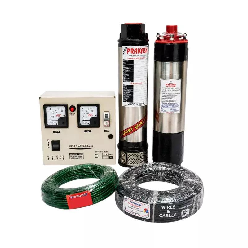 BALAJI PRAKASH 1 HP Single Phase Oil Filled Submersible Pump With Control Panel, 30 m Safety Wire & 30 m Submersible Cable 100 mm Bore Size 40 m Head Range