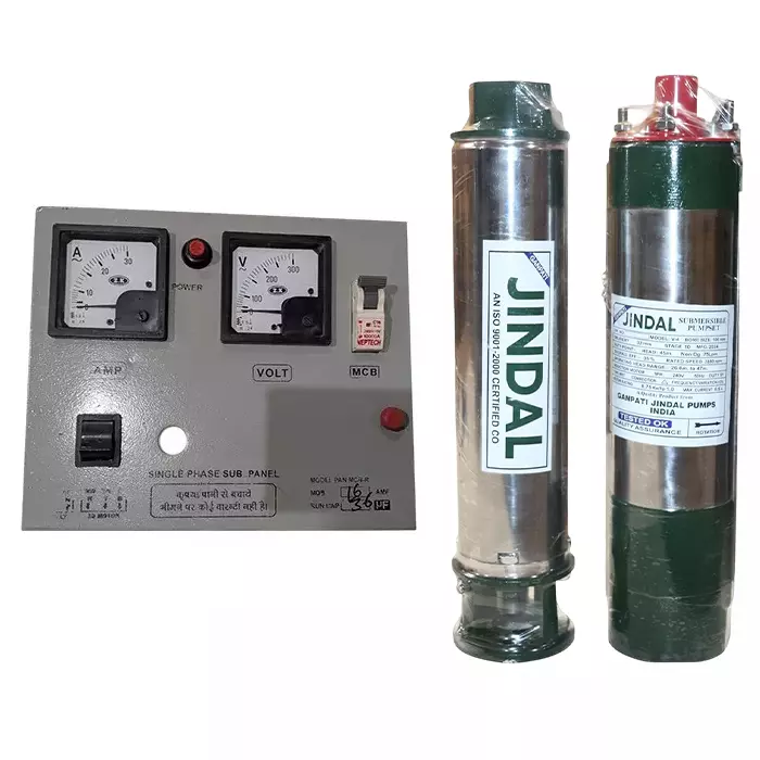 Jindal 1 HP 4 inch 10 Stage Single Phase Oil Filled Borewell Submersible Pump with Control Panel