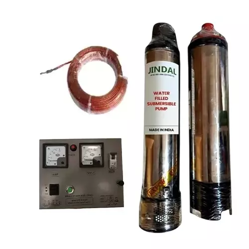 Jindal 1.5 HP 4 inch 12 Stage Single Phase Water Filled Borewell Submersible Pump with Control Panel and 30 m Safety Wire