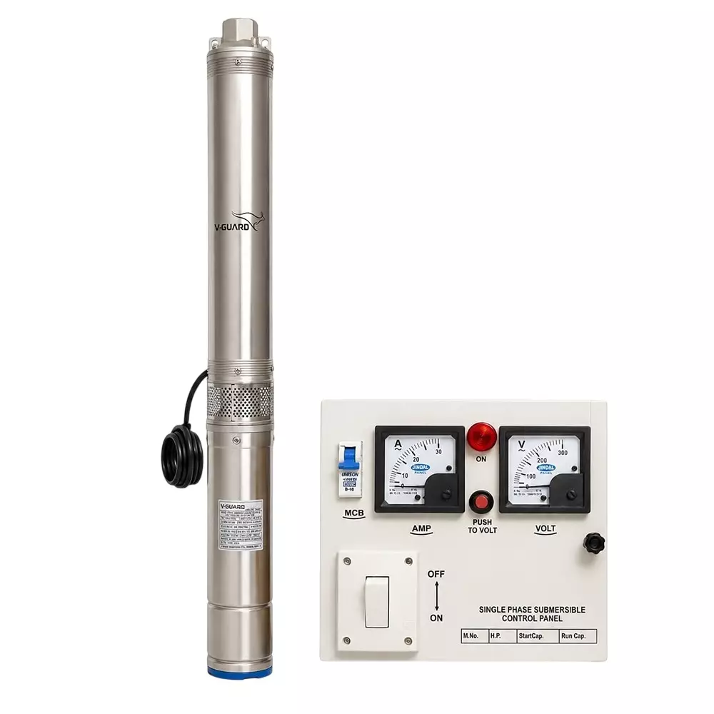 V-Guard 1 HP Borewell Submersible With Control Panel 30.48 m (100 ft) Bore 10 Stage Single Phase, Novaot0110