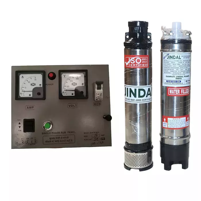 Jindal 1 HP 4 inch 10 Stage Single Phase Water Filled Borewell Submersible Pump with control panel