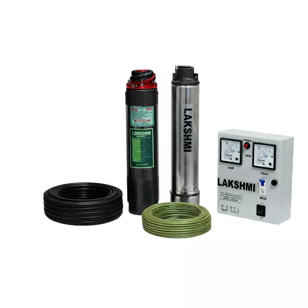 Lakshmi 1 HP Borewell Submersible Pump With Control Panel & Cable 30.48 m (100 ft) Bore 10 Stage Single Phase, Lakshmi_A3