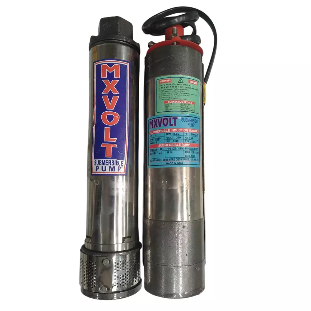 MXVOLT 1HP 4 Inch Oil Filled Single Phase Borewell Submersible Pump