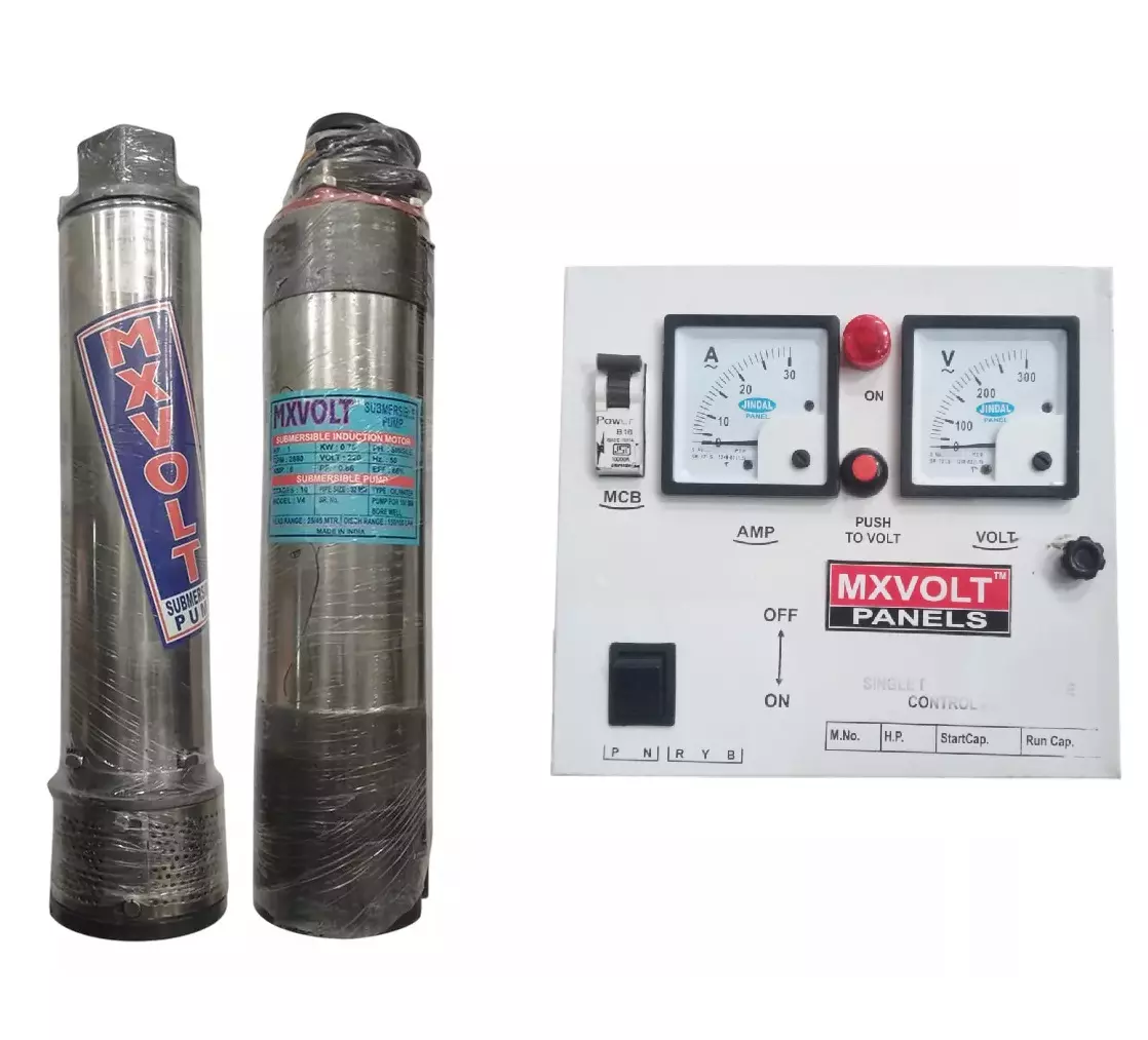 MXVOLT 1HP 4 Inch Oil Filled Borewell Submersible Pump with Control Panel
