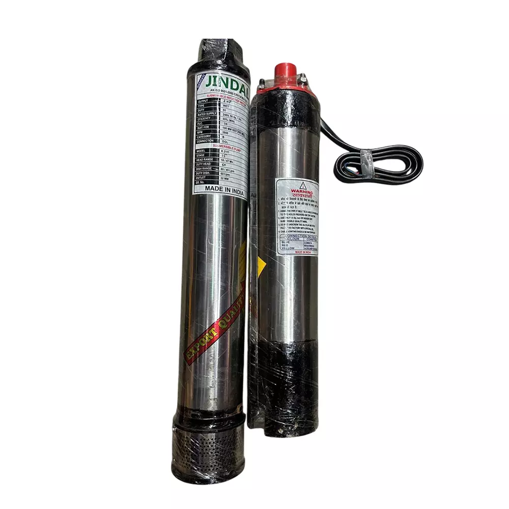 Jindal 2 HP Single Phase Borewell Submersible Pump, Control Panel, 60m Safety Wire and 50m Cable