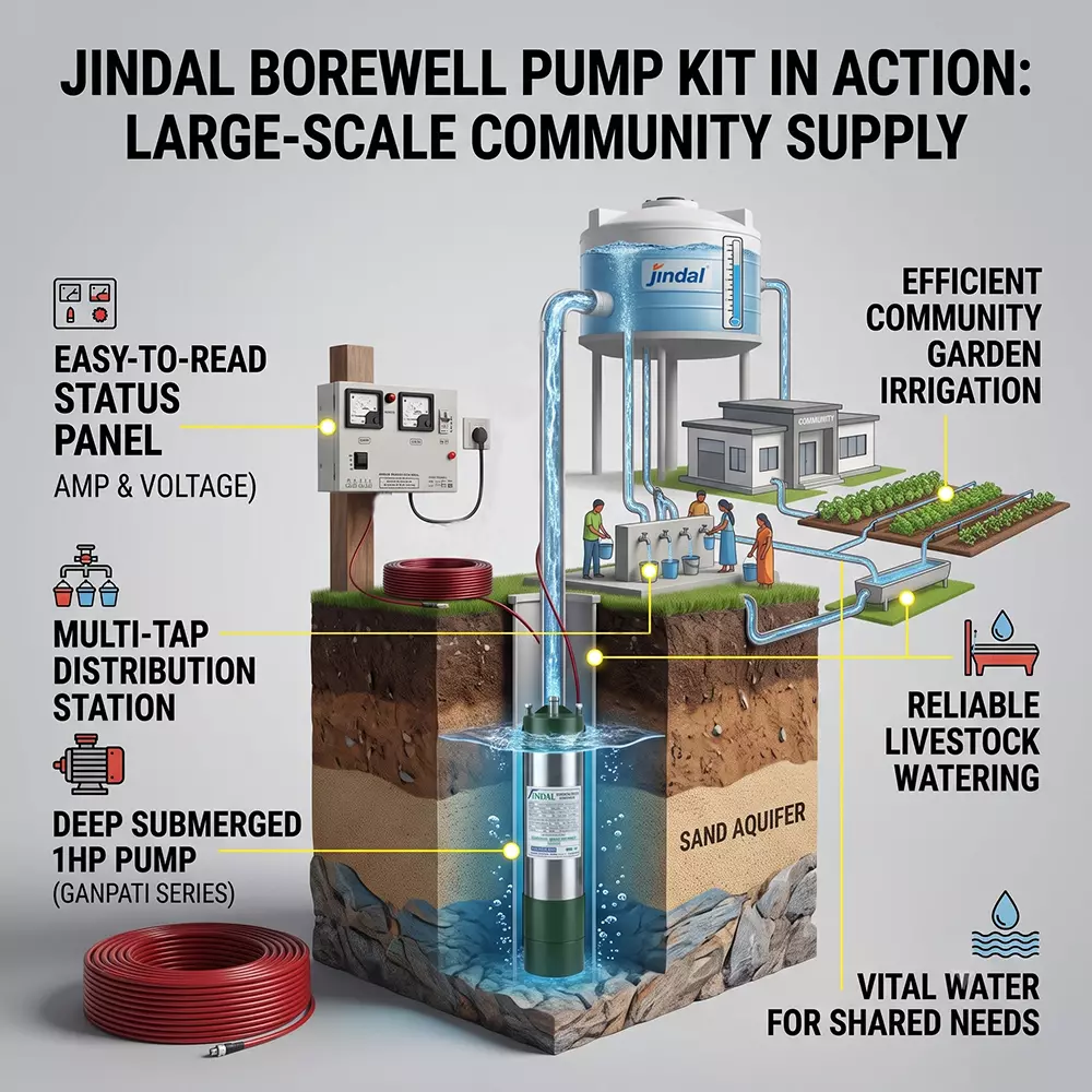 jindal-1hp-single-phase-oil-filled-borewell-submersible-pump-with-control-panel-and-30m-safety-wire