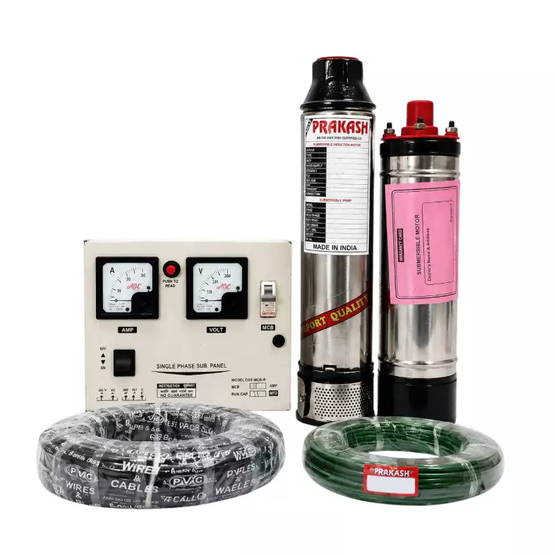 BALAJI PRAKASH 1 HP Single Phase Pure Copper Water Filled Submersible Pump With Control Panel, 30 m Safety Wire & 30 m Submersible Cable 100 mm Bore Size 40 m Head Range