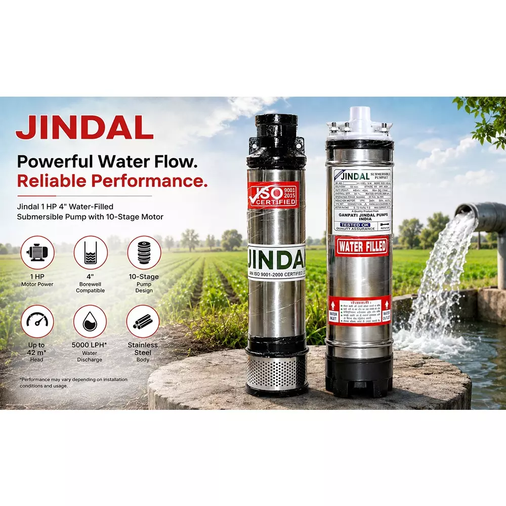 jindal-1-hp-4-inch-10-stage-single-phase-water-filled-borewell-submersible-pump
