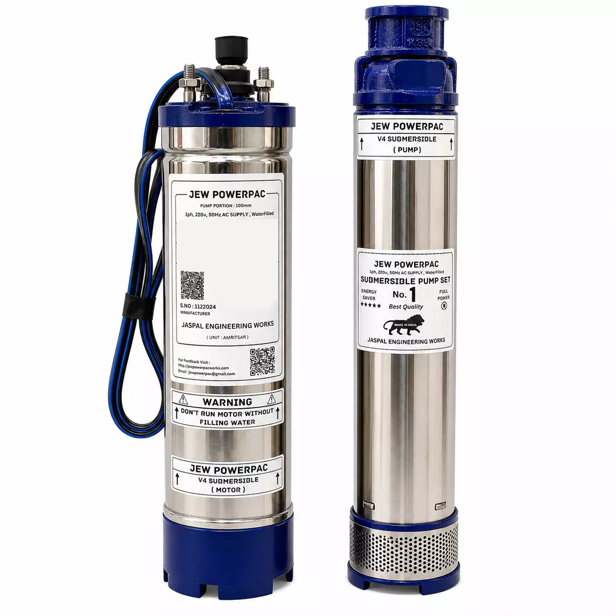 Jew Powerpac 3 HP Borewell Subersible Pump Set Copper Motor Winding 95-30 m Head Range and 80-95 LPM Flow Rate, Power03-20