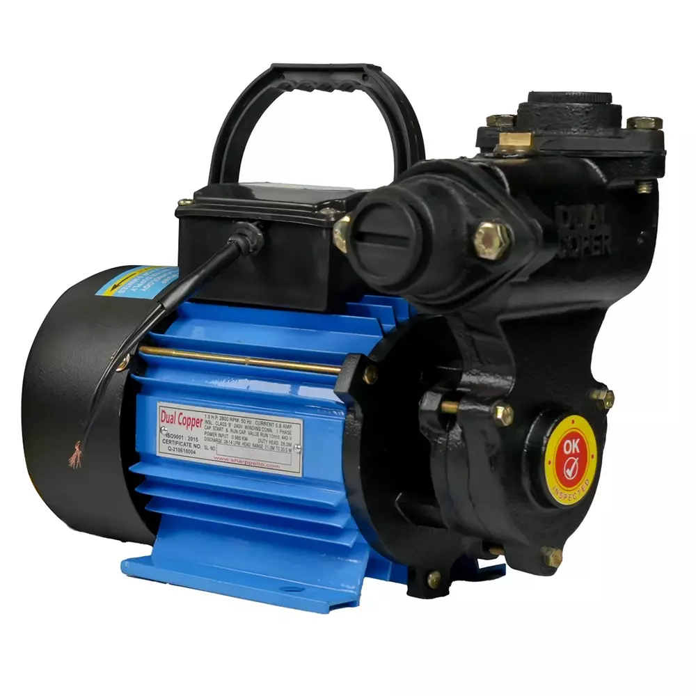 Sharp Pelto 1 HP Monoblock Pump Single Phase Black & Blue 28 LPM Flow Rate, Duel Copper 1HP (DC)
