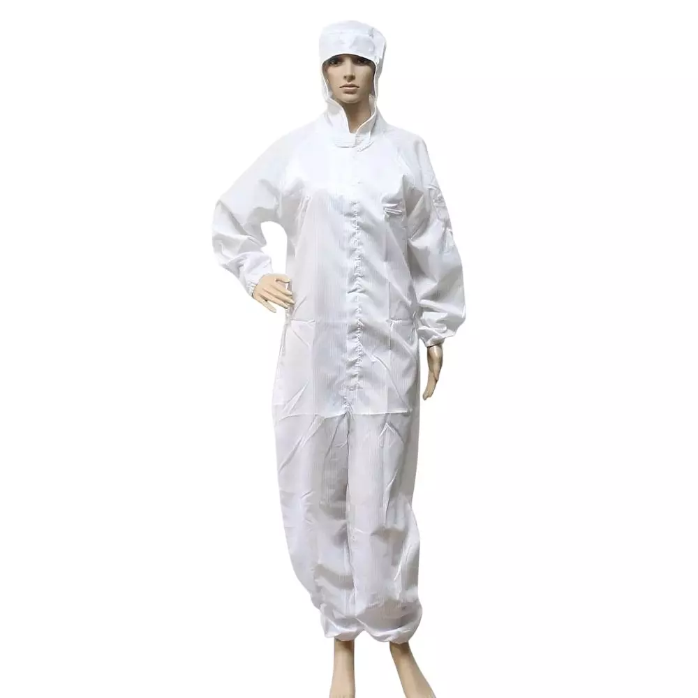 GLOBALSS ESD Coverall Dangri 98% Polyester,2% Conductive Yarn,5 mm grid White Large