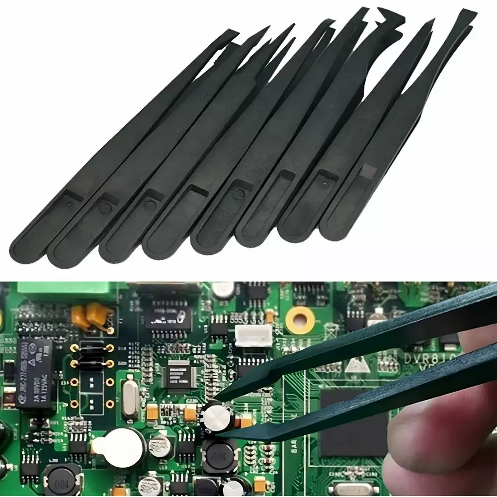 GLOBALSS ESD Plastic Tweezers Plastic Black