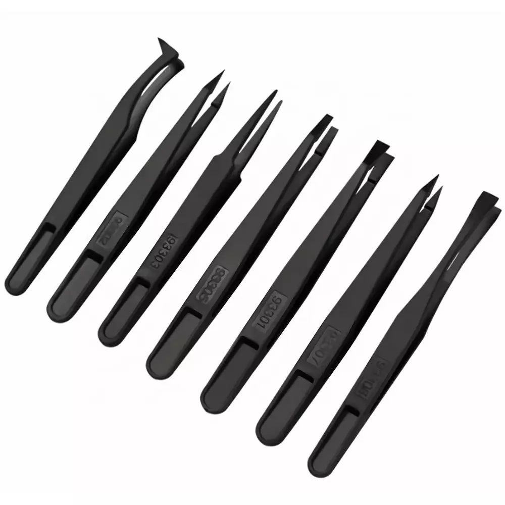 GLOBALSS ESD Plastic Tweezers Plastic Black