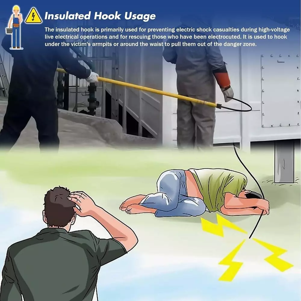 EFFICACY Electrical Rescue Hook 183 cm (6 ft) Extra Wide Hook Non-Slip Black & Yellow for 33 kW